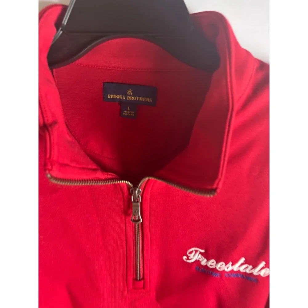 Brooks Brothers Mens Red Freestate Electric Embroidered Quarter Zip Pullover L